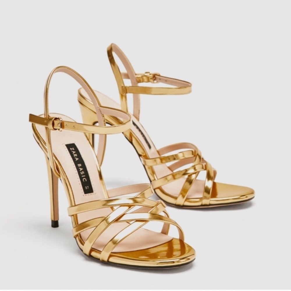 Zara Gold Strappy High Heels